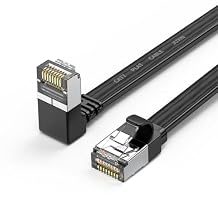 Right Angle CAT 7 Ethernet Cable 20FT,Up Angle 90 Degree Cat 7 RJ45 Network Connector 10Gbps 500MHz,Internet Cable Extender Patch Cords for Gaming,Pc,Router,Modem
