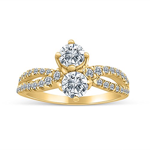 34ctw Diamond Two Stone Ring in 10k Yellow Gold H-I, I2-I3, 34ctw