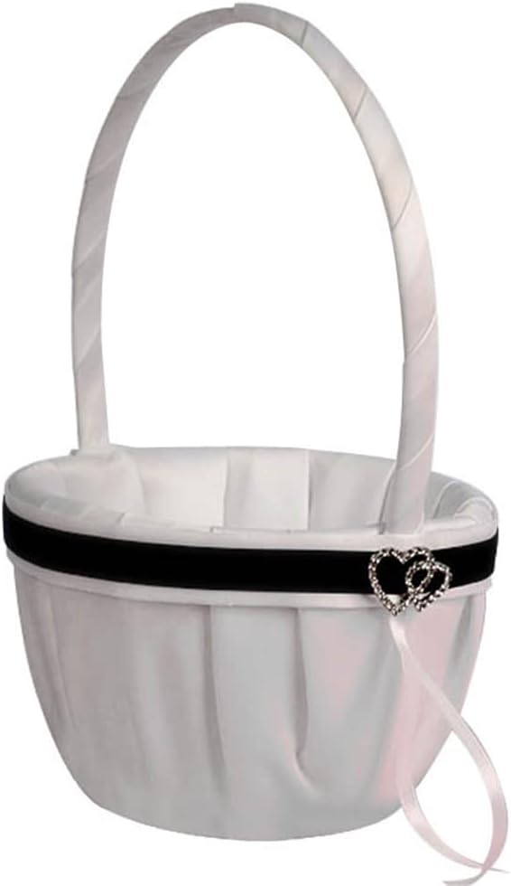 Bridal Thin Bow and Rhinestone Basket Heart-shape Decor Flower Basket Ring Bearer Basket for Wedding Party Decoration