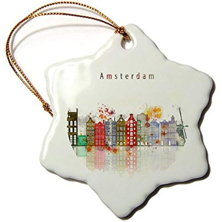 Fhdang Decor Amsterdam Souvenirs Snowflake Porcelain Christmas Ornament Double-Sided Ceramic Ornament,3 Inch