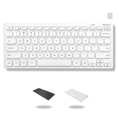Macally Mini Compact Keyboard - Wireless Keyboards for Desktop PC, Surface, Chromebook, Notebook, Laptop Keyboard, Slim Key Board with 2.4G Wireless USB - Small Keyboard for Travel White