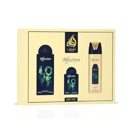 Lattafa Pride - Affection for Men - 3 Pc Gift Set 3.4oz EDP Spray, 6.67oz Perfumed Body Spray, 0.67oz EDP Spray