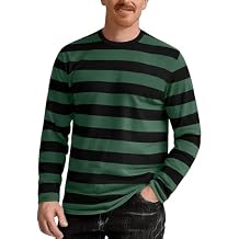Zengjo Mens Striped T Shirt Short/Long Sleeve Crewneck Tee