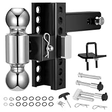Adjustable Trailer Hitch, Fits 2" Receiver, 6" Drop/Rise, 2" & 2-5/16" Ball Hitch for Trucks, 12,500 LBS GTW, Tow Hitch, Drop Hitch, Trailer Hitch with Anti-Theft Pin(Black)