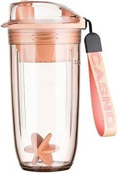 Protein Shaker Bottle for Gym- Blender Bottles for Protein Mixes- Soylent Shaker Cup with Whisk Ball, Carry Strap, Filter Grid, Screw-on Flip Top Lid, Direct Drinking Spout, 400ml, Pink