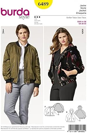 Burda Ladies Plus Size Sewing Pattern 6489 Bomber Jacket & Hoodie