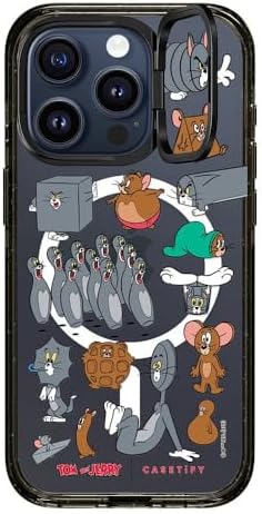 CASETiFY Impact Ring Stand Case for iPhone 15 Pro [Tom and Jerry Colab  3X Military Grade Drop Tested  6.6ft Drop ProtectionCompatible with Magsafe] -Pattern Sticker - Clear Black