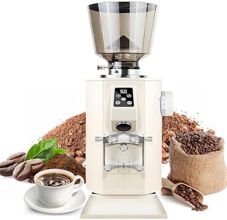 Commercial Electric Coffee Grinder, Flat Burr 9-Cup Settings, LED Display, 450g Bean Hopper, Espresso & Drip Coffee Grinder, Black Coffee Grounds Tray, Perfect for Home & Café