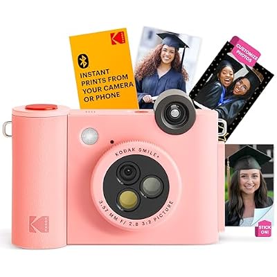 Kodak Smile 2-in-1 Digital Instant Print Camera & Wireless Bluetooth Printer - 10MP, Special-Effect Rotating Lens, Zink 2x3 Sticky-Back Photos Print via Fun App from Smart Devices - Pink
