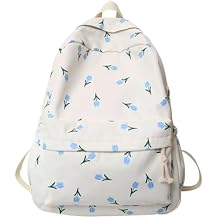 Kawaii Women's Cute Preppy Floral Backpack - 16.1 Inch, White, Medium
