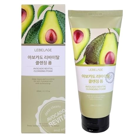 Lebelage Avocado Revital Cleansing Foam 6.1 Oz, Deep Cleansing Foaming Face Wash with Avocado Extract, Daily Korean Facial Cleanser for Soft, Smooth and Refreshed Looking Skin