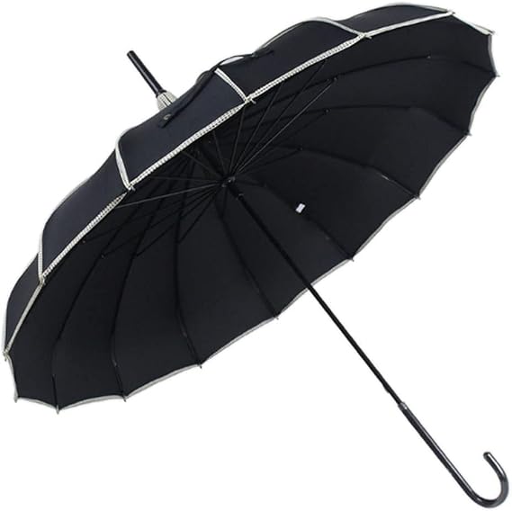 ThreeH Pagoda Umbrella Vintage Bridal Parasol Windproof 16 Ribs Leather Hooked Handle Rain Sun Umbrella