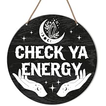 Check Ya Energy Door Sign, Funny Welcome Sign for Front Door Porch, Meditation Spiritual Door Sign Witch Witchy Wall Decorations Gothic House Decor