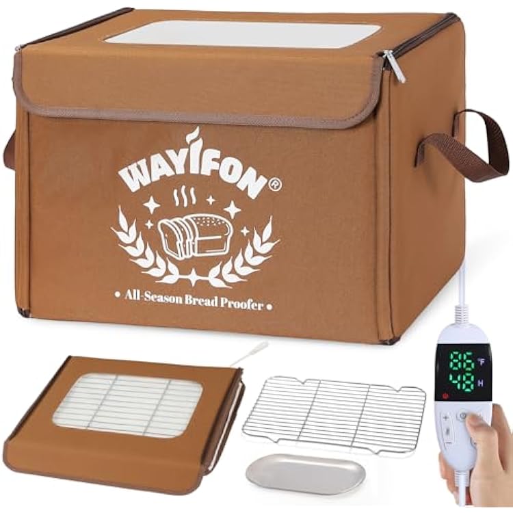 Folding Bread Proofing Box with 68-131F Temp Control & 99H Timer,Dough Proofing Box with Metal Rack Warming Proofer for Sourdough, Bread Baking, Pizza, Yogurt,Space-Saving & 6-Layer Fabric,Brown