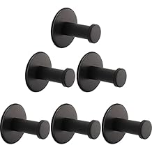 Bath Towel Hooks, 6 Pack Self Adhesive Coat Hooks, Sturdy No Drilling Robe Hook, SUS 304 Stainless Steel Heavy Duty Clothes Hanger, Wall Hooks for Bathroom Bedroom Kitchen (2 in, Black)