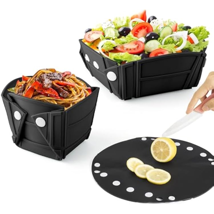 RoseFlower Collapsible Bowl, Portable Customizable Shapes Silicone Collapsible Bowls for Camping, Foldable into a Bowl, Plate, or Cup, Space Saving, Camping, RVs Essentials Black