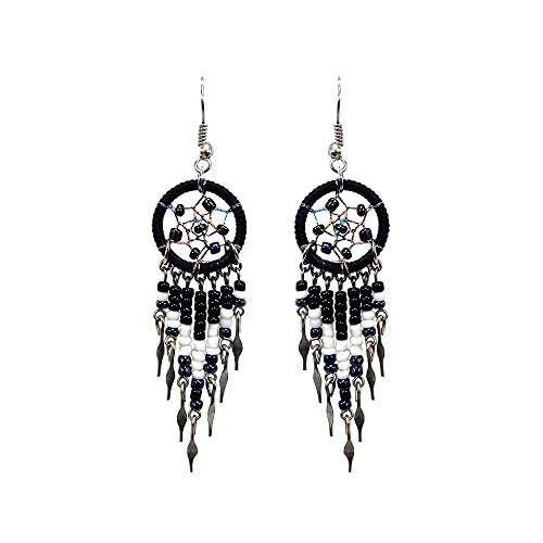 Dream Catcher Earrings Long Seed Beaded Metal Dangles - Womens Fashion Handmade Jewelry Boho Accessories
