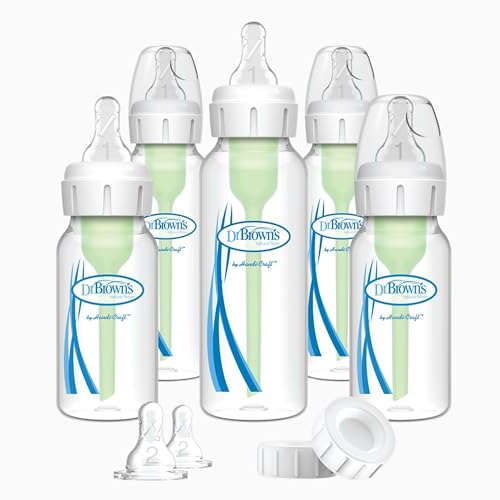 Dr. Browns Natural Flow Anti-Colic Options Narrow Baby Bottle Newborn Gift Set with Baby Bottle Travel Caps
