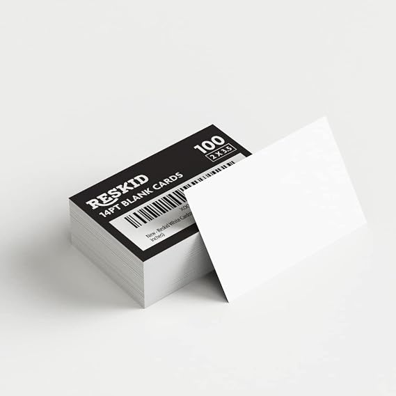 Reskid White Cardstock Thick Paper - Blank Heavy Weight 110 lb Cover Card Stock - 100 Pack (2x3.5, Inches)
