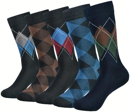 Men's Dress Socks, Classic Pattern Cotton Blend Mid Calf Socks, 5 Pairs Pack