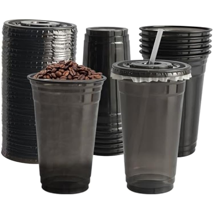 20 oz plastic ice coffee cups with lids and straws 100 pack, disposable clear iced coffee to go cups with lids for Cold Drinks Sip Lids black