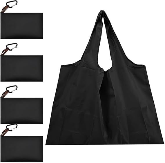 Reusable Shopping Bags Foldable 4 Pack,Large Shopping Bags for Easy Carry, Waterproof Oxford Grocery Bag that Folds into Compact Pouch,Foldable Tote Bag for Travel, Picnic and Daily Use