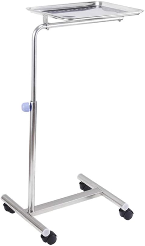 Stainless Steel Mobile Mayo Tray Stand Trolley Adjustable Height Medical Doctor Tattoo Spa Salon Equipment (Small)