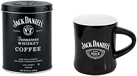 Jack Daniels Coffee and Mug Set (Black/White, 8.8 oz) - 100% Arabica - Medium Roasted Ground Coffee- Kosher - Official Licensed - 8 fl oz Mug