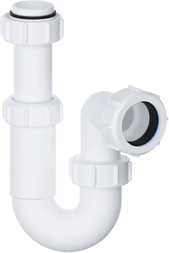 PlumbEZ Adjustable Swivel P Trap with Anti-Slip Ring, Telescopic Sink Trap, 32mm (1.1/4") Multi-fit Sink Waste Kit, BS EN2574-1 Compliant Waste Pipe U Bend