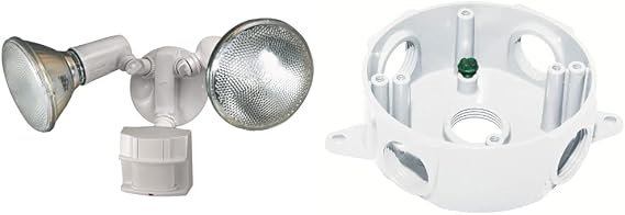 Heath/Zenith HZ-5411-WH Heavy Duty Motion Sensor Security Light, White & Sigma Engineered Solutions, White Sigma Electric 143854WH 1/2-Inch 5 Hole Round Box