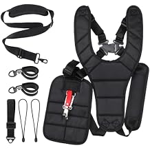 Threlaco 2 Pcs Black Comfort Padded Double Shoulder Strap Padded Belt, Trimmer Shoulder Strap Black with Long Trimmer Strap for Garden Brush Cutter Lawn Mower Leaf Blower String Trimmers