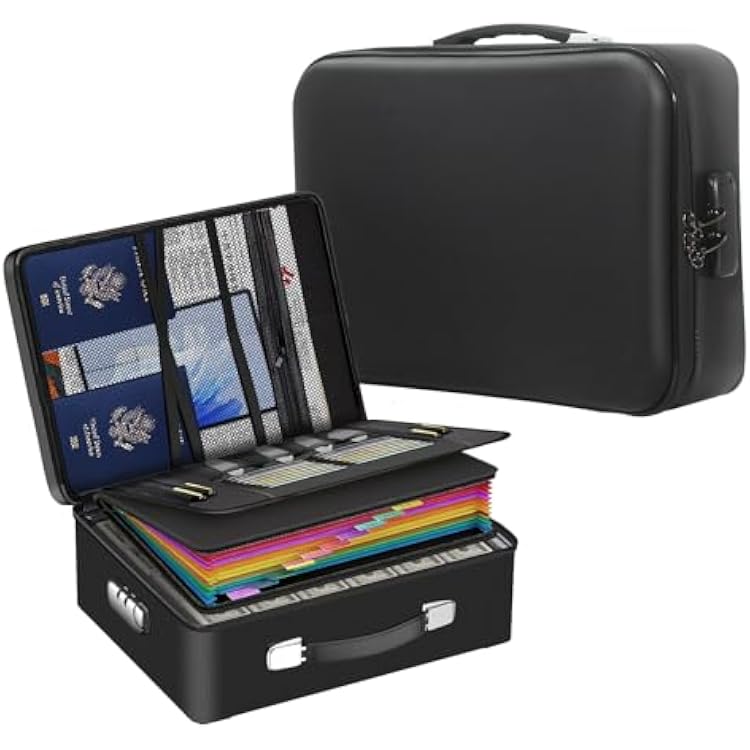 Document Organizer with Lock, Hard-Shell Fireproof and Moisture-Resistant 13-Layer Document Safe, Upgraded Insulation File Folder Organizer, Portable Home Important Document Storage, Black