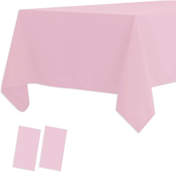 2 Pack Plastic Tablecloths Disposable Plastic Table Covers Cloths BBQ Picnic Birthday Wedding Parties Tablecloth Oil-Proof Waterproof Table Cloth Light Weight Thin Pink Cover 54 x 108 in