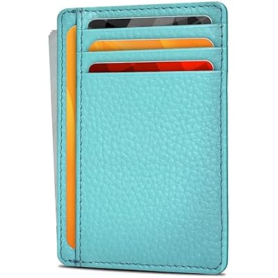 Real Leather Slim Minimalist Wallet for Men and Women -RFID Blocking Front Pocket Thin Credit Card Holder Stylish Wallets Light Geen