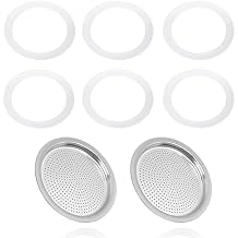 8 Pcs Moka Pot Filter Replacement Part Compatible with Bialetti 6 Cups Moka Express(Includes 6 Gaskets & 2 Plates), Compatible with Fiammetta, with Break, with Happy, with Dama, with Moka Melody