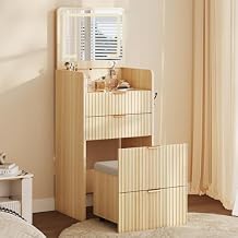 Garvee 3 in 1 Vanity Desk with 3 Drawers and Rolling Stool, Compact Vanity with Flip Top Mirror and Lights, Modern Small Makeup Vanity Table with Charging