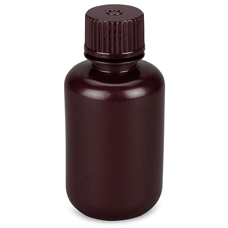 Globe Scientific, Diamond Essentials Bottle, Narrow Mouth, Boston Round, Amber HDPE with Amber PP Closure, 60mL, Bulk Packed with Bottles and Caps Bagged Separately, 1000/Case, 7560060AMBKS