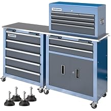LARBANKE Rolling Tool Chest with Stainless Steel Tabletop,5-Drawer Tool Chest&8-Drawer Tool Box with Connection Buckle,Locking System Storage Cabinet with 360 Brake Swivel Wheels and Foot Pad