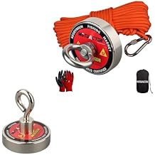 MUTUACTOR 1PCS Fishing Magnets 400lbs Pull Force,Strong Retrieval Magnet N52 Neodymium Magnets with 1PCS 200lbs Neodymium Magnets