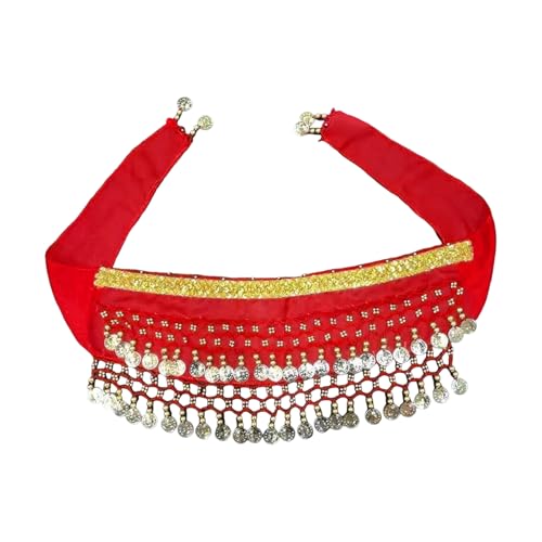 Dog Belly Dancer Costume, Belly Dance Style Dog Waist Chain Butt Curtain Clothes with Sequin, Prop Puppy Shaking Hip Scarf for Halloween Passionate Accessory Red