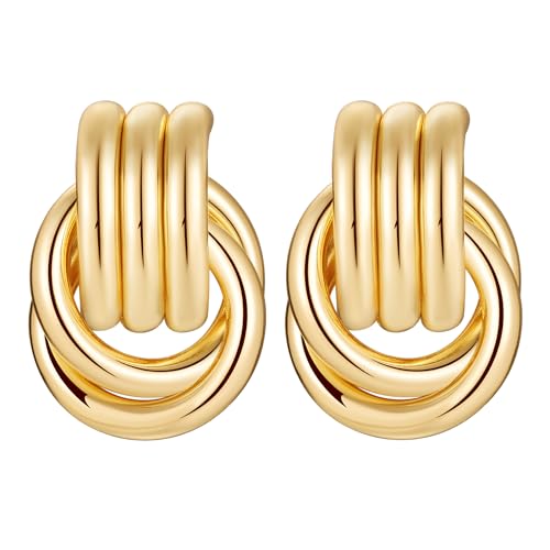 Knot Link Statement Earrings for Women, Drop Dangle Geometric Knot Earrings, Womens Jewelry-M Size