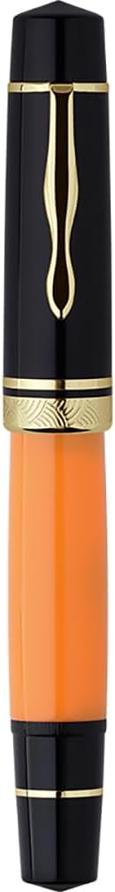 erofa Majohn P139 Piston Resin Fountain Pen Medium Nib with Box, Brass Piston System Large Capacity Writing Pen, Black Yellow