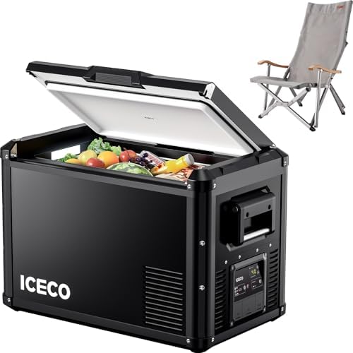ICECO VL45 ProS 12 Volt Fridge with SECOP Compressor, 45L Portable Refrigerator Freezer, Multi-directional Lid, Dual USB & DC 1224V, AC 110-240V, 0F-50F, for Car, RV, Outdoor |With Camping Chair Grey