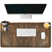 LEATHER VILLAGE Real Leather Desk Pad (3mm) Thick Double Layer Desk Mat Cover Blotter Large Full Grain Protector for Keyboard, Mouse & Laptop Office Table Mat & Desktop Accessories(32''x16'')-Brown