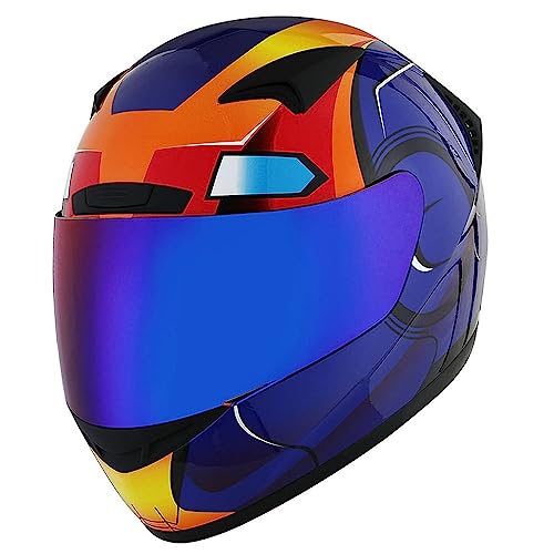 1STORM Motorcycle Bike Full FACE Helmet Booster Iron Blue; Size M 57-58 CM