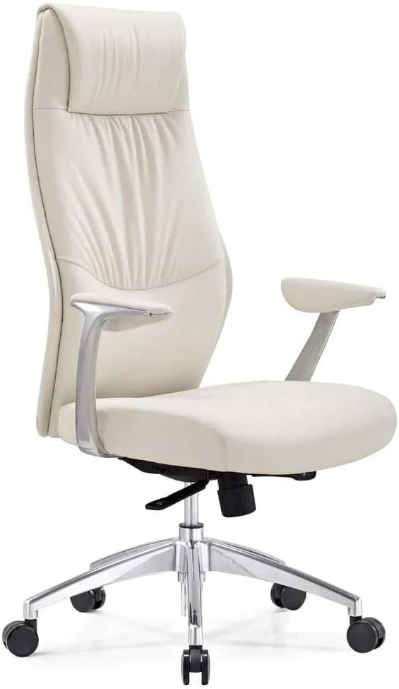 ZURI Modern Franklin Genuine Leather Adjustable Executive Chair with Aluminum Base - White