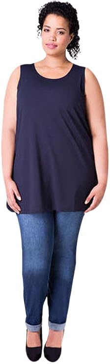 X-TWO Women's Basic Tunic Tank Top Plus Size (26-28, Dark Blue)
