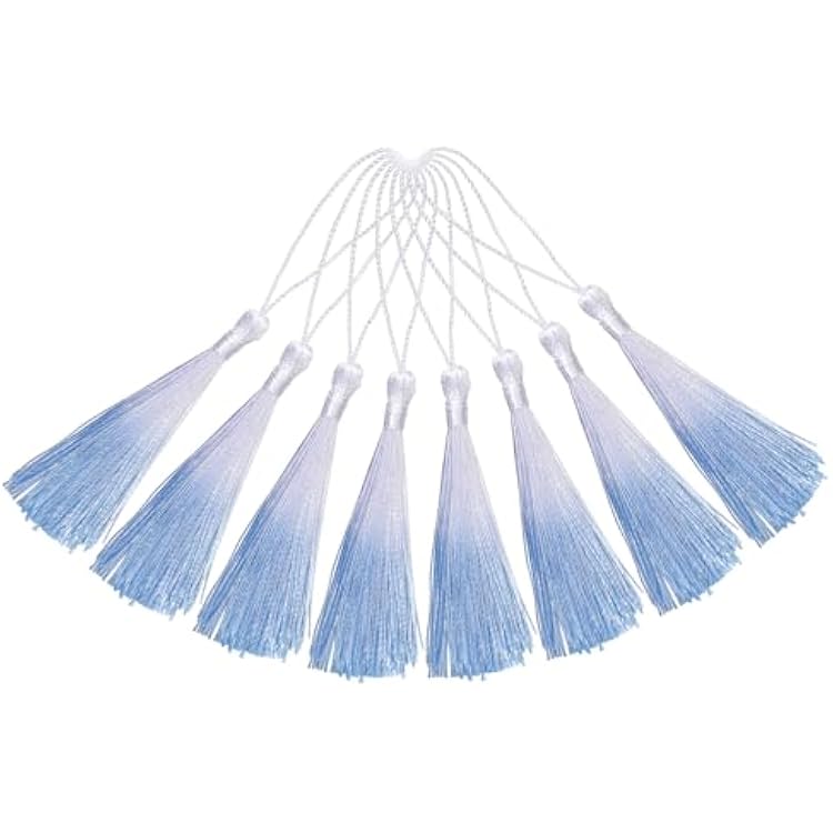 uxcell 20Pcs Mini Bookmark Tassels, 5 Gradient Polyester Tassels Soft Handmade Silky Floss with Cord Loop for Jewelry Making, Handbag, Pendant DIY Crafts, OR Blue