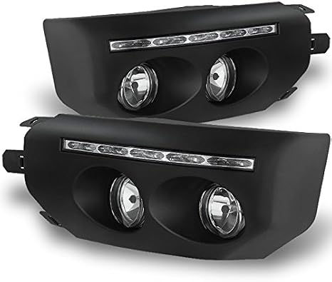 AKKON - For 2007-2014 Toyota Fj Cruiser Offroad Fog Lights | LED DRL Daytime Running Strip Black Housing Clear Lens w/ Switch + Bulbs Driver And Passenger Side Replacement