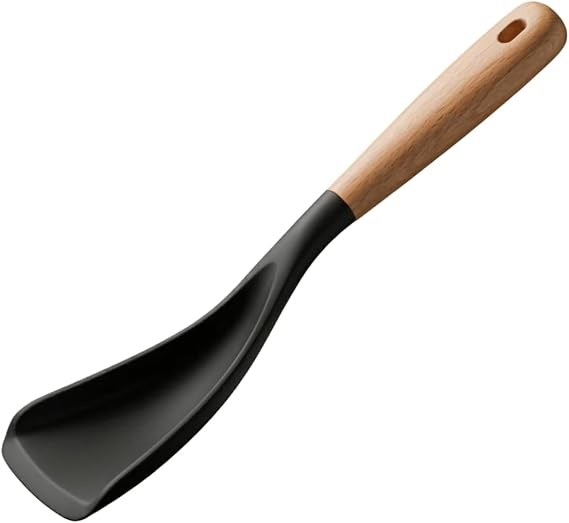 LorisArm Large Cooking Spoons for Serving. 11.2" Nonstick Silicone Spoonula with Wooden Handle, Heat Resistant Rubber Serving Spatula Spoon for Baking,Scooping and Scraping.